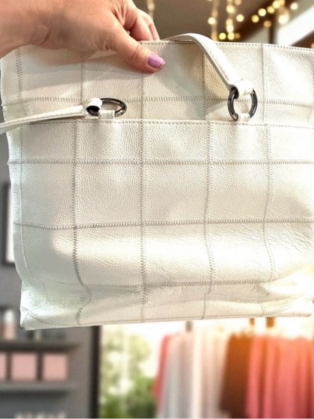 Authentic Chanel White Quilted Large Tote Bag with Top Handles Silver hardware - Picture 12 of 14